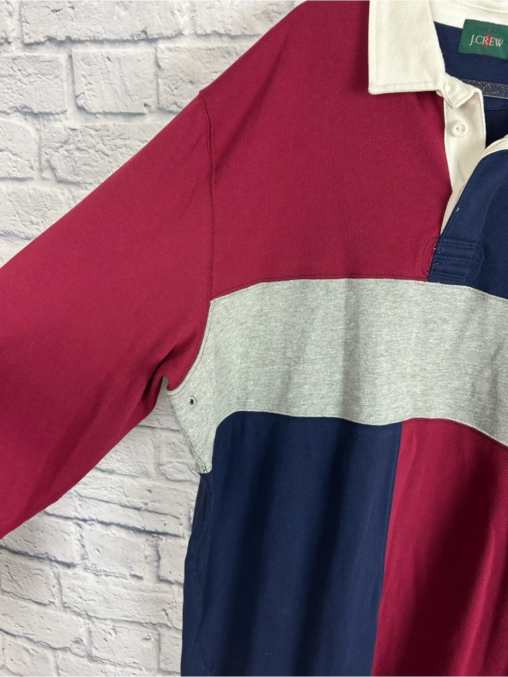 J.Crew Rugby Shirt XL Colorblock Long Sleeve Polo Red Blue Gray Cotton
